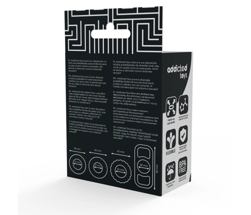 Addicted Toys Silicone Ring Set 4 Sizes Flexible Body-Safe Black