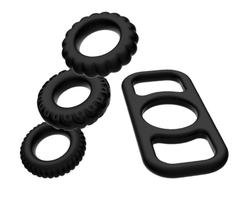 Addicted Toys Silicone Ring Set 4 Sizes Flexible Body-Safe Black