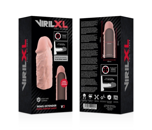 VirilXL Liquid Silicone V3 Anatomical Extension Sleeve 8.5cm Transparent