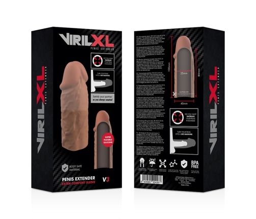 VirilXL Liquid Silicone V3 Extension Sleeve Brown 8.5cm Medical-Grade