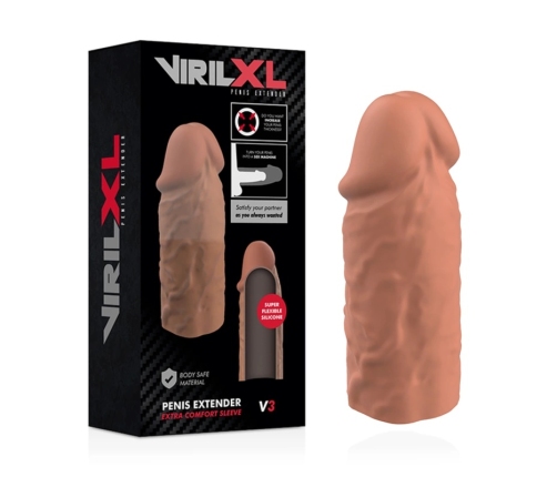 VirilXL Liquid Silicone V3 Extension Sleeve Brown 8.5cm Medical-Grade