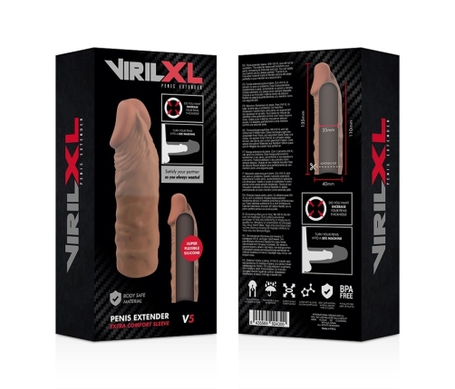 VirilXL Liquid Silicone V5 Extension Sleeve Brown 11cm Adjustable Fit