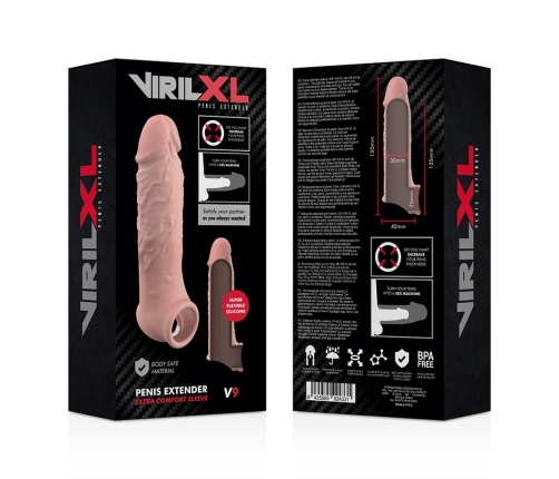 VirilXL Liquid Silicone V9 Anatomical Extension Sleeve 13.5cm Natural