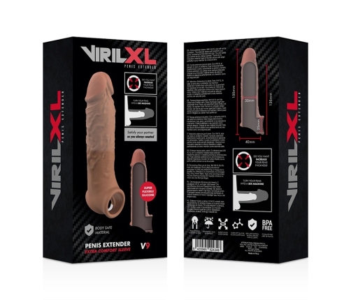 VirilXL Liquid Silicone V9 Brown Extension Sleeve, Adjustable, 13.5cm