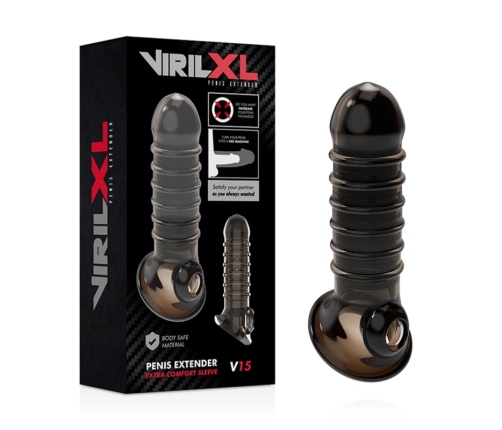 VirilXL V15 Intimate Extension Sheath Black 13.5cm Adjustable TPE