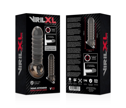 VirilXL V15 Intimate Extension Sheath Black 13.5cm Adjustable TPE