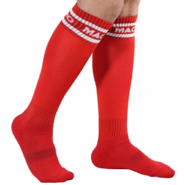 Macho Long Socks Red - Football Style, One Size 38-43, Brand Logo