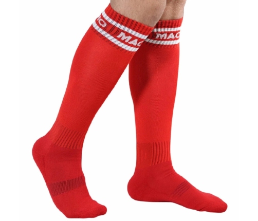 Macho Long Socks Red - Football Style, One Size 38-43, Brand Logo