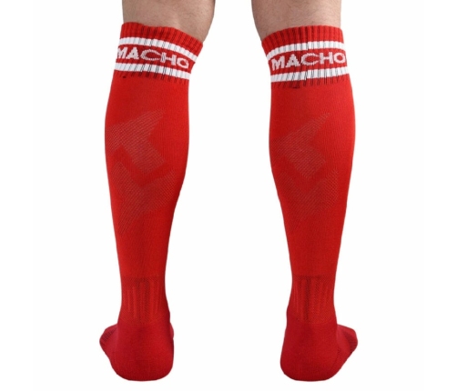 Macho Long Socks Red - Football Style, One Size 38-43, Brand Logo