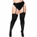 LEG AVENUE - BLACK NYLON THIGH HIGHS WITH BLACK BOW PLUS SIZE