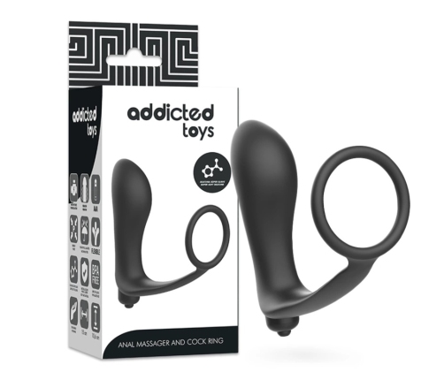 Addicted Toys Vibrating Anal Plug & Stimulation Ring Silicone Black 15cm