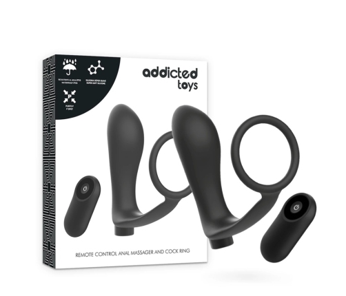 Addicted Toys Black Rechargeable Anal Plug & Ring Set with Remote Control
