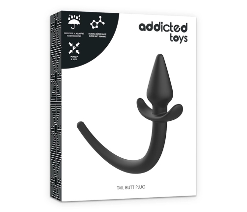 Addicted Toys Puppy Tail Silicone Plug - Ergonomic, Black, 7 cm
