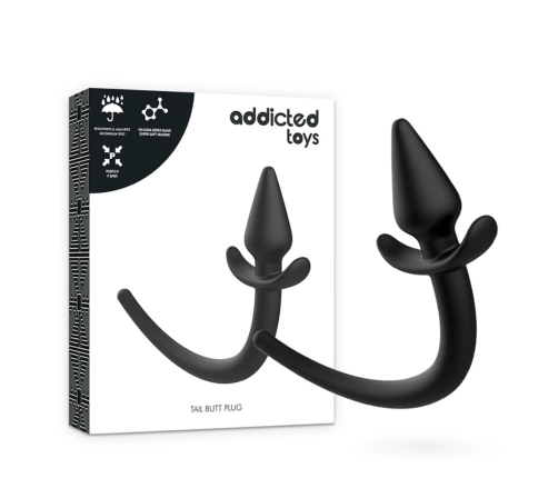 Addicted Toys Puppy Tail Silicone Plug - Ergonomic, Black, 7 cm