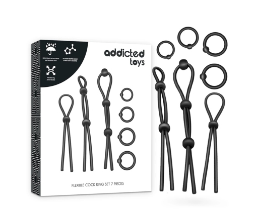 Addicted Toys Flexible Silicone Ring Set 7 pcs - Universal Fit, Black