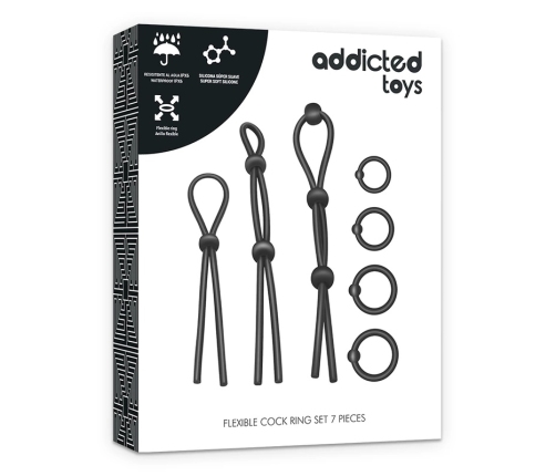 Addicted Toys Flexible Silicone Ring Set 7 pcs - Universal Fit, Black