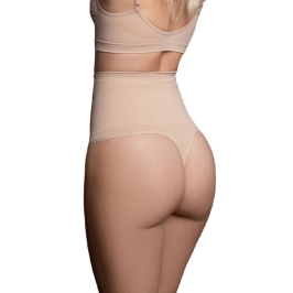 Bye Bra High Waist Seamless Thong Girdle Beige Size M - Medium Support