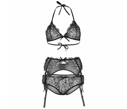 Leg Avenue Elegant Three-Piece Black Lace Set M - Bra, Panty, Garter Belt