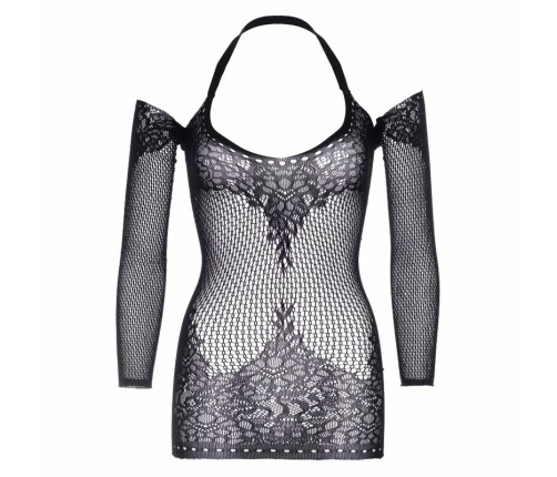 Leg Avenue Lace & Net Keyhole Twist Halter Mini Dress Black One Size