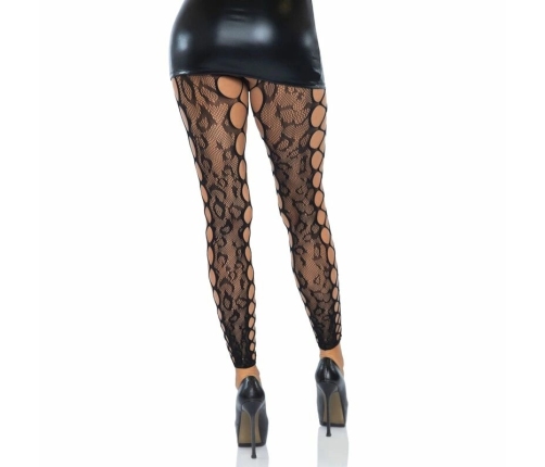 Leg Avenue One Size Leopard Lace Footless Tights with Net Panel