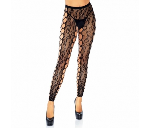 Leg Avenue One Size Leopard Lace Footless Tights with Net Panel