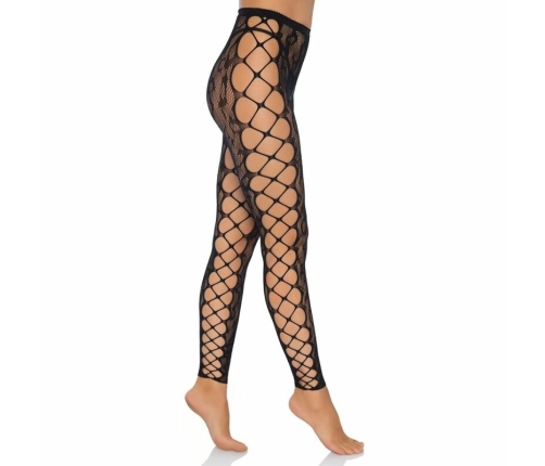 Leg Avenue One Size Leopard Lace Footless Tights with Net Panel