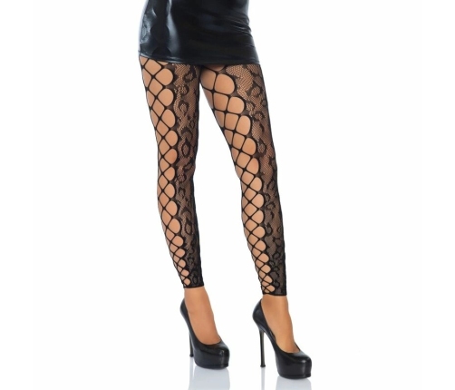 Leg Avenue One Size Leopard Lace Footless Tights with Net Panel