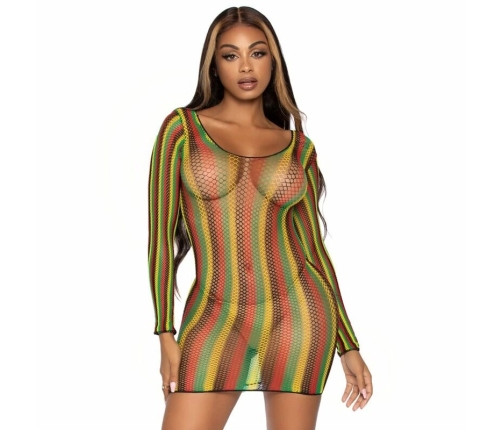 Leg Avenue Rasta Net Mini Dress One Size - Vibrant Long Sleeve Design