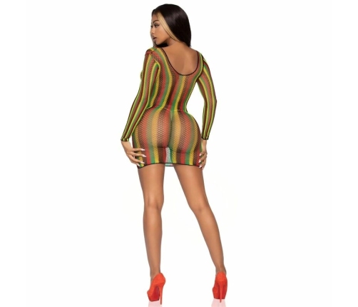 Leg Avenue Rasta Net Mini Dress One Size - Vibrant Long Sleeve Design