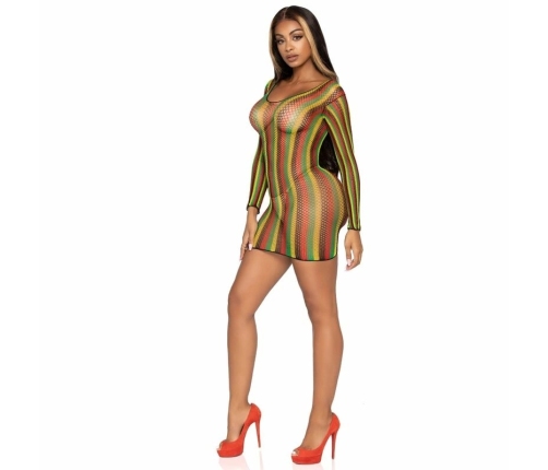 Leg Avenue Rasta Net Mini Dress One Size - Vibrant Long Sleeve Design
