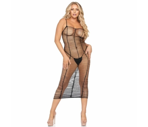 Leg Avenue Maxi Dress Horizontal Net Design One Size - Black Nylon Blend