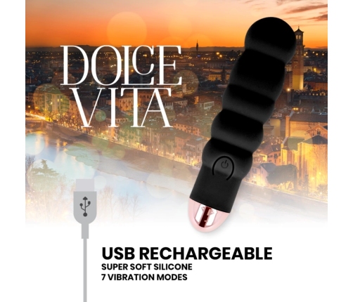 Dolce Vita Six Black - USB Rechargeable Silicone Model, 7 Modes, 13 cm
