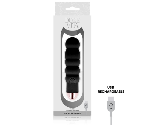 Dolce Vita Six Black - USB Rechargeable Silicone Model, 7 Modes, 13 cm