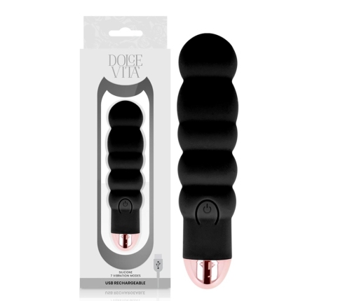 Dolce Vita Six Black - USB Rechargeable Silicone Model, 7 Modes, 13 cm