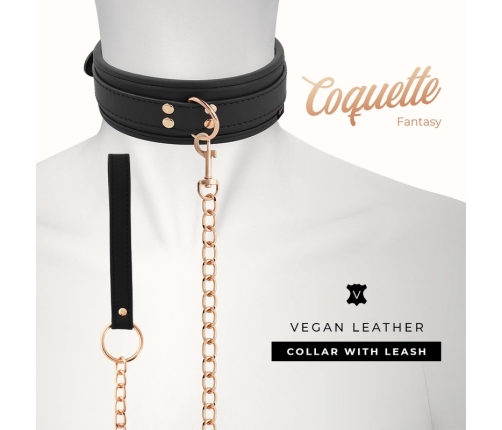 Coquette Chic Desire Vegan Leather Collar with Metal Chain, Black