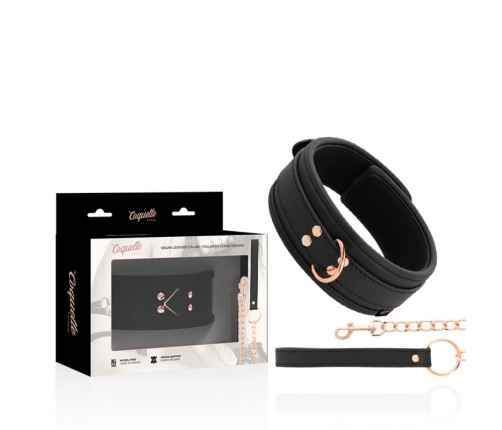 Coquette Chic Desire Vegan Leather Collar with Metal Chain, Black