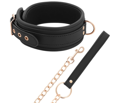Coquette Chic Desire Vegan Leather Collar with Metal Chain, Black