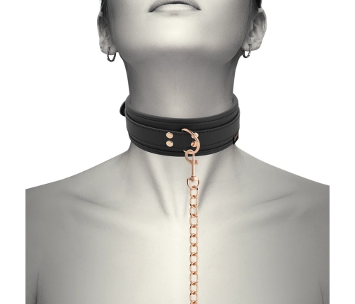 Coquette Chic Desire Vegan Leather Collar with Metal Chain, Black