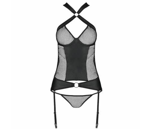 Passion Amanda S/M Ecological Leather Corset with Mesh and Gold Details