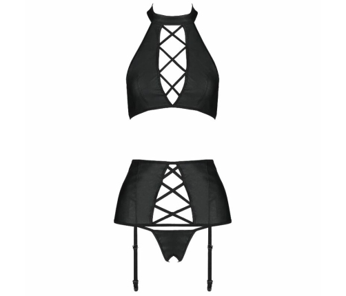 Passion Nancy L/XL Three-Piece Set Eco Leather Black Strappy Design