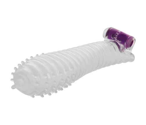 OHMAMA Textured Extension Sleeve with Vibrating Bullet 15cm Transparent