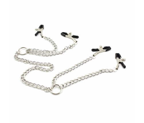 OHMAMA Fetish Adjustable Metal Nipple Clamp Set with Chains, 4-Piece