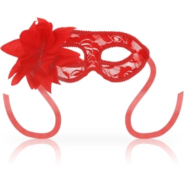 OHMAMA Elegant Venetian Lace Mask with Red Flower Accent, Unisex, One Size