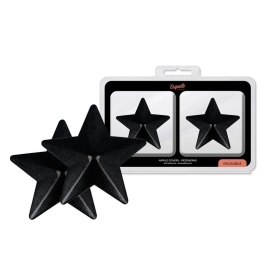 Coquette Chic Desire Star-Shaped Reusable Black Nipple Covers, Metal Finish