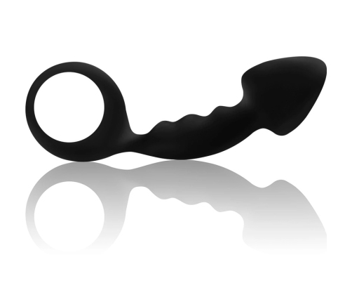 OHMAMA Ribbed Silicone Anal Plug with Safety Ring 12.2cm Black