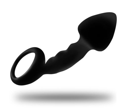 OHMAMA Ribbed Silicone Anal Plug with Safety Ring 12.2cm Black