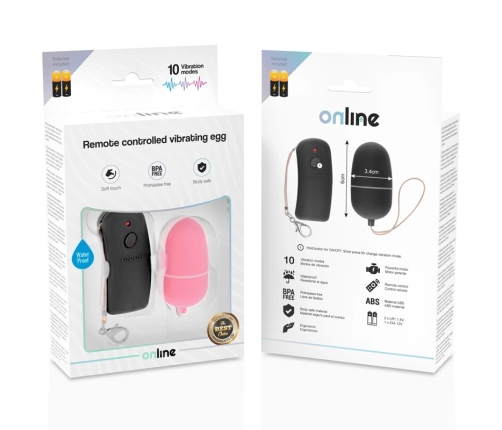 ONLINE Remote-Controlled Wireless Vibrating Egg Pink 10 Modes ABS 6cm