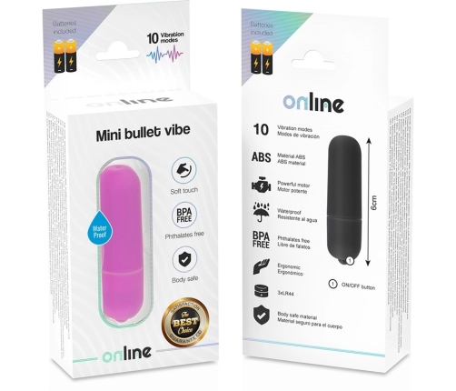 ONLINE Mini Bullet Personal Massager Purple 10 Modes Waterproof 6.2cm