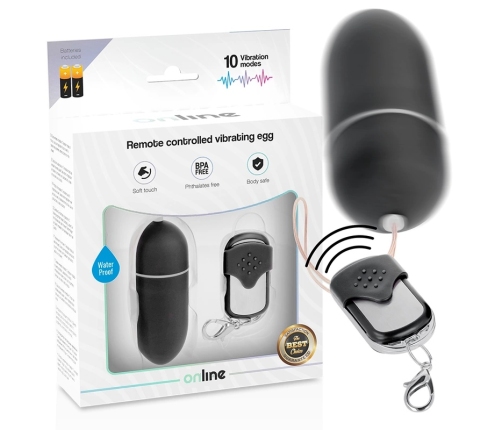 ONLINE Remote Control Wireless Vibrating Egg L Black 10 Modes ABS