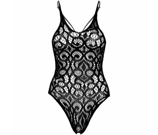 Leg Avenue Seamless Scroll Lace Bodysuit Black - Open Back, One Size